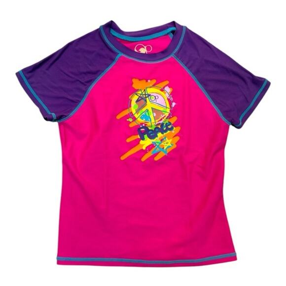 OP Rashguard in Pink Purple Colorful Graphic Design girls size 10 swim top - Picture 1 of 5
